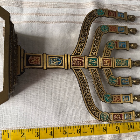 Vintage Brass Menorah Judaica Hanukkah 12 tribes of Israel “HOLY LAND JERUSALEM“ - Picture 7 of 9